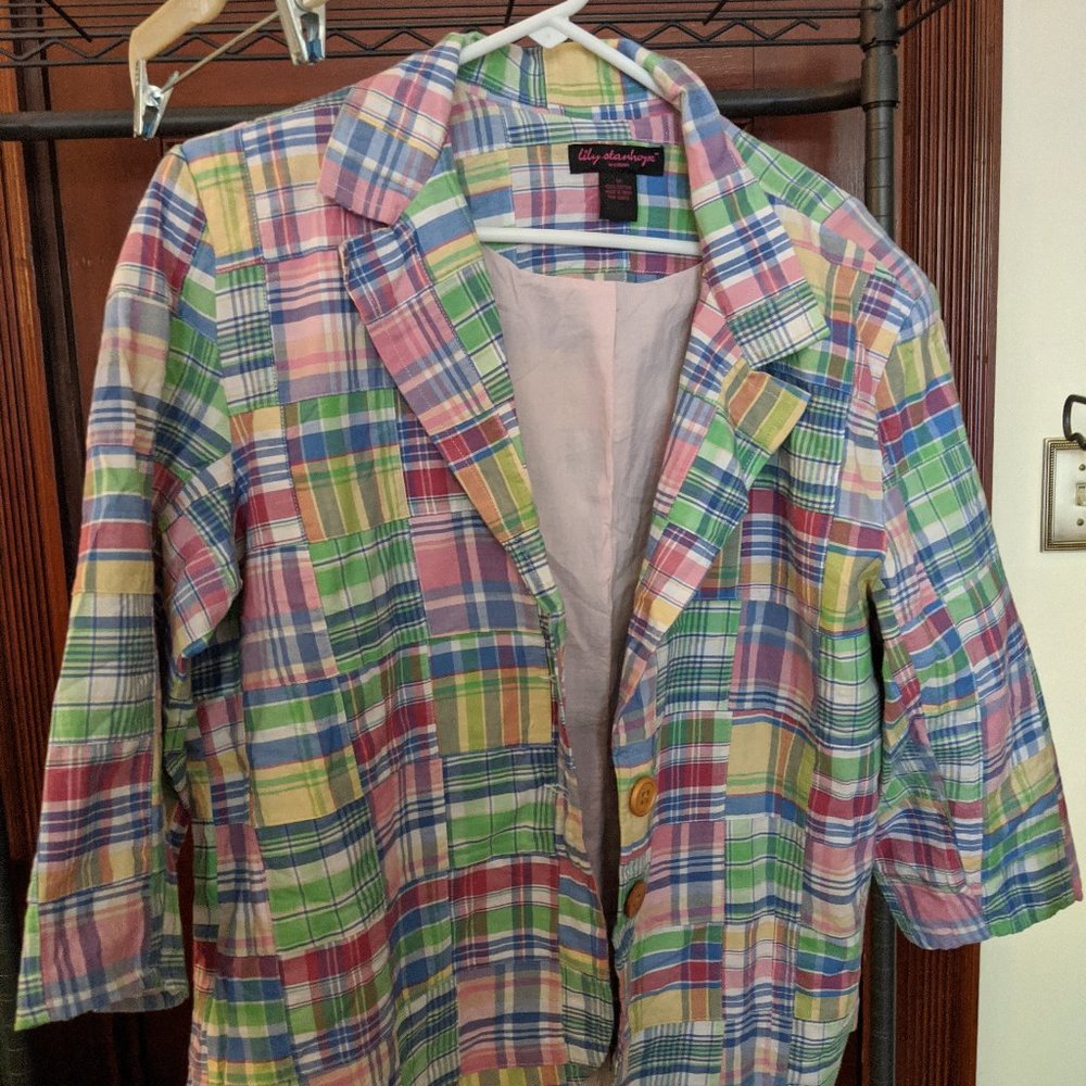 Plaid Patchwork Classically Styled Cotton Blazer - image 1